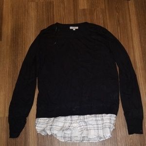 Black sweater with faux button down underlay